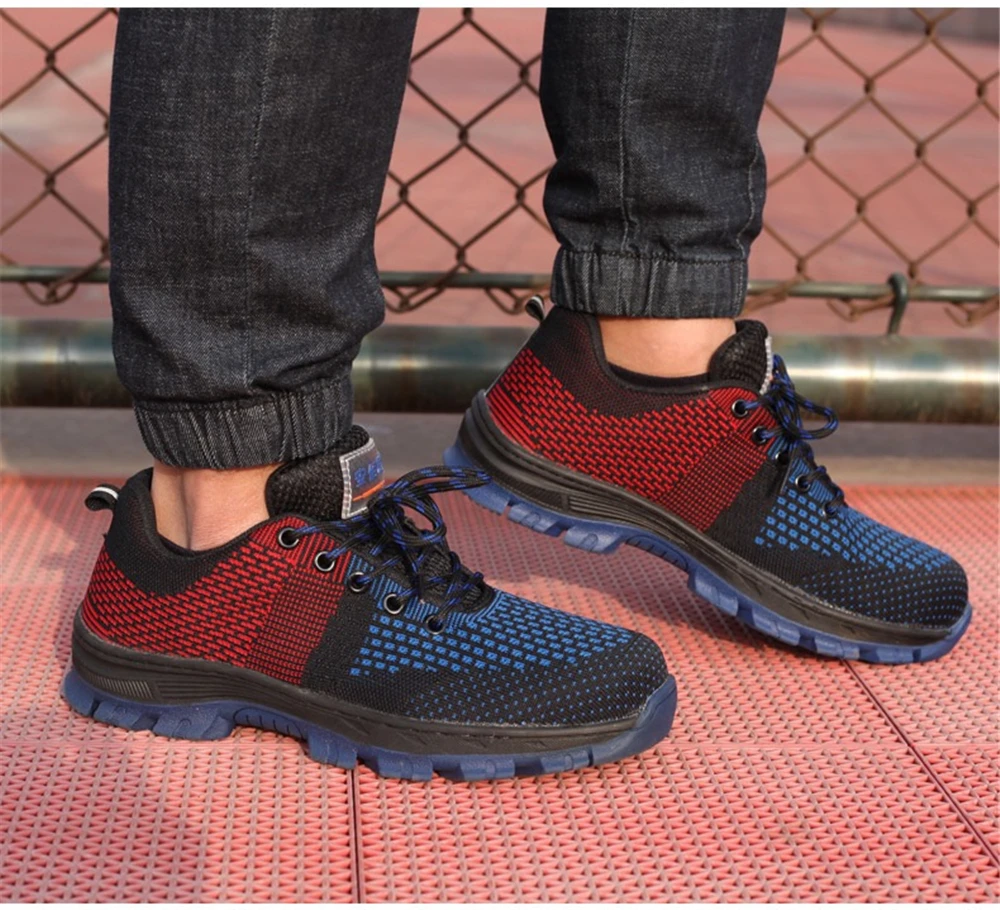 dewbest Men's Breathable Sneakers Steel Toe Cap Work Safety Shoes Men Outdoor Puncture Proof Construction Safety Boots Shoes