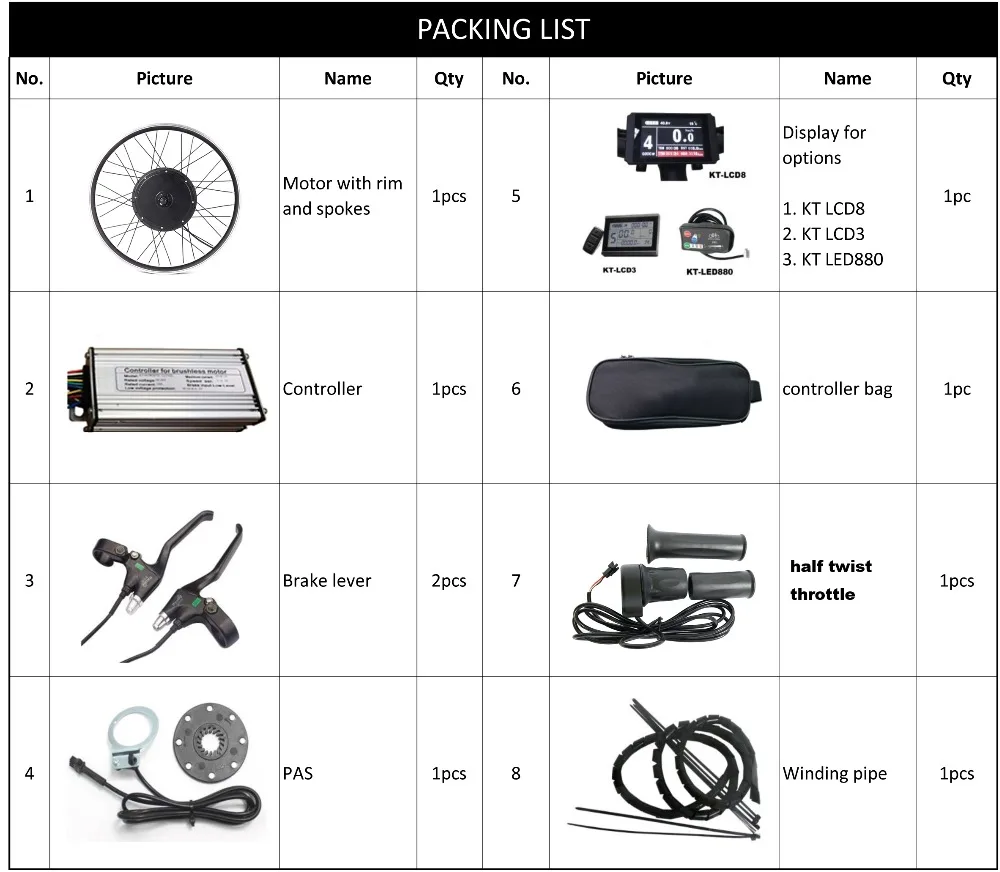 48V motor kit packing list