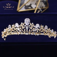 Bavoen элегантные золотые листья Корона невесты тиара Циркон Кристалл ободки для волос Свадебные аксессуары для волос вечерние украшения для волос