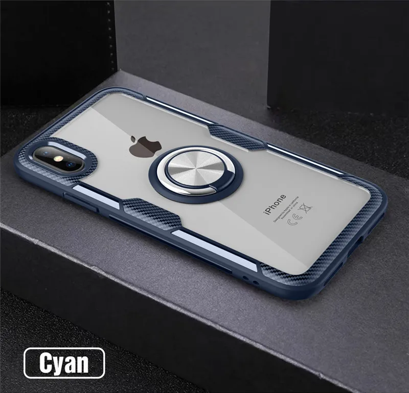 Чехол-подставка с кольцом для iPhone 11 Pro XS Max XR X 7 6 S 6 S 7Plus прозрачная Противоударная Броня задняя крышка iPhonex чехол iPhone7 чехол iPhone6 - Цвет: Cyan