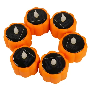 

6pcs Rechargeable Home Decor Romantic Solar Lantern Flickering ABS Wedding Party LED Lamp Flameless Candle Pumpkin Tealight