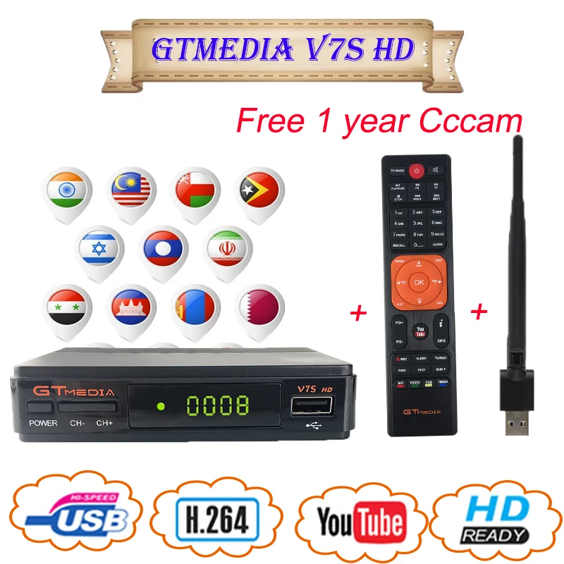 

Original V7S HD in satellite TV receiver HD 1080P DVB-S2 with USB WiFi and 1 year free Spanish European cccam TV box freesat v7