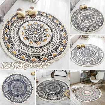 

Round Carpet Mandala Pattern Carpet Rug Bedroom Bedside Bathroom Computer Chair Antislip Mat Floor Mat Romantic Home Decor 120cm