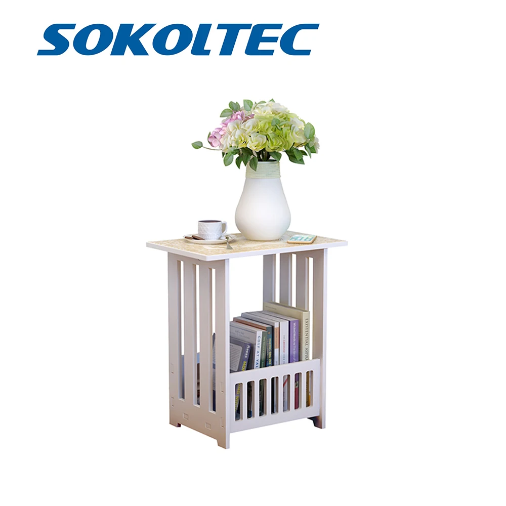 

SOKOLTE Wooden coffee table Euro modern Home mini side tables wooden PVC simple creative Small Bedside Table for living room