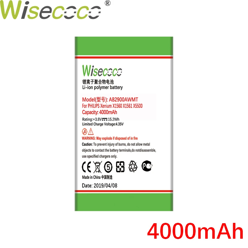 WISECOCO 4000 мАч AB2900AWMT AB2900AWMC батарея для PHILIPS Xenium X1560 X1561 X5500 CTX1560 CTX1561 CTX5500 телефон+ код отслеживания