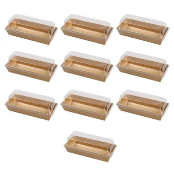 

10PCS Rectangular Kraft Paper Sandwich Wrapping Boxes Cake Bread Snack Bakery Packing Box with Plastic Clear Lids