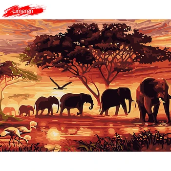 

Oil Canvas Painting By Numbers Dusk Elephant Animal Diy Digital Coloring By Number Modern Wall Art Picture For Home Wall Artwork