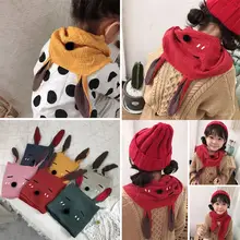 Мягкий детский хлопковый льняной зимний теплый шарф с длинными ушками кролика для девочек; Детский Повседневный шейный платок; 6 цветов