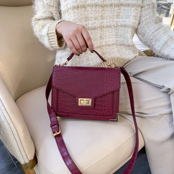 

bags for women 2020 Solid crocodile square swivel lock women Shoulder Messenger Bag crossbody bags for women purses and handbags