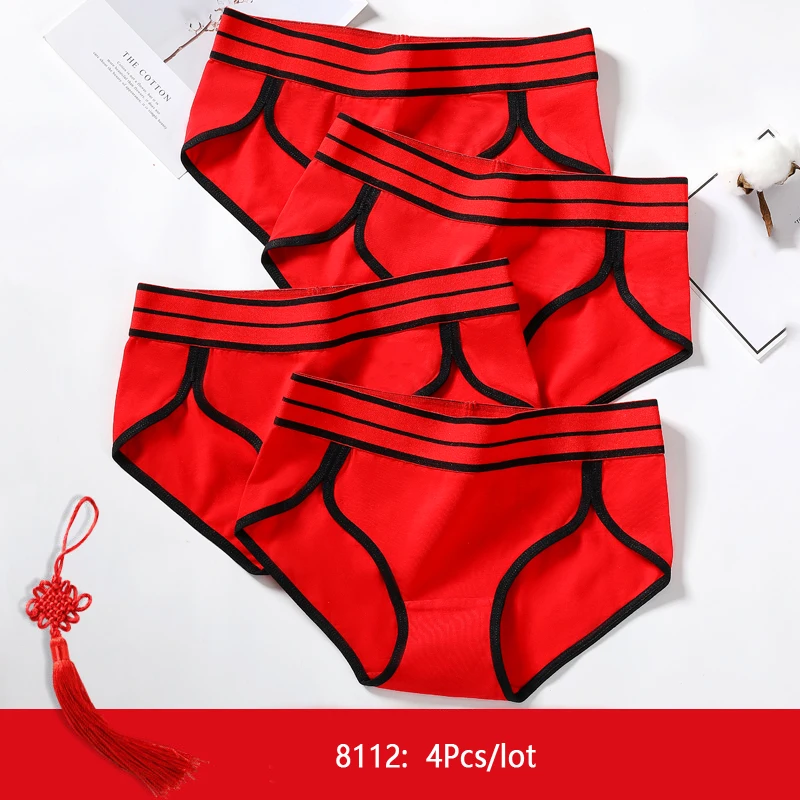 4PCS/Set Women's Panties Luck Red Panty Seamless Underwear Cute