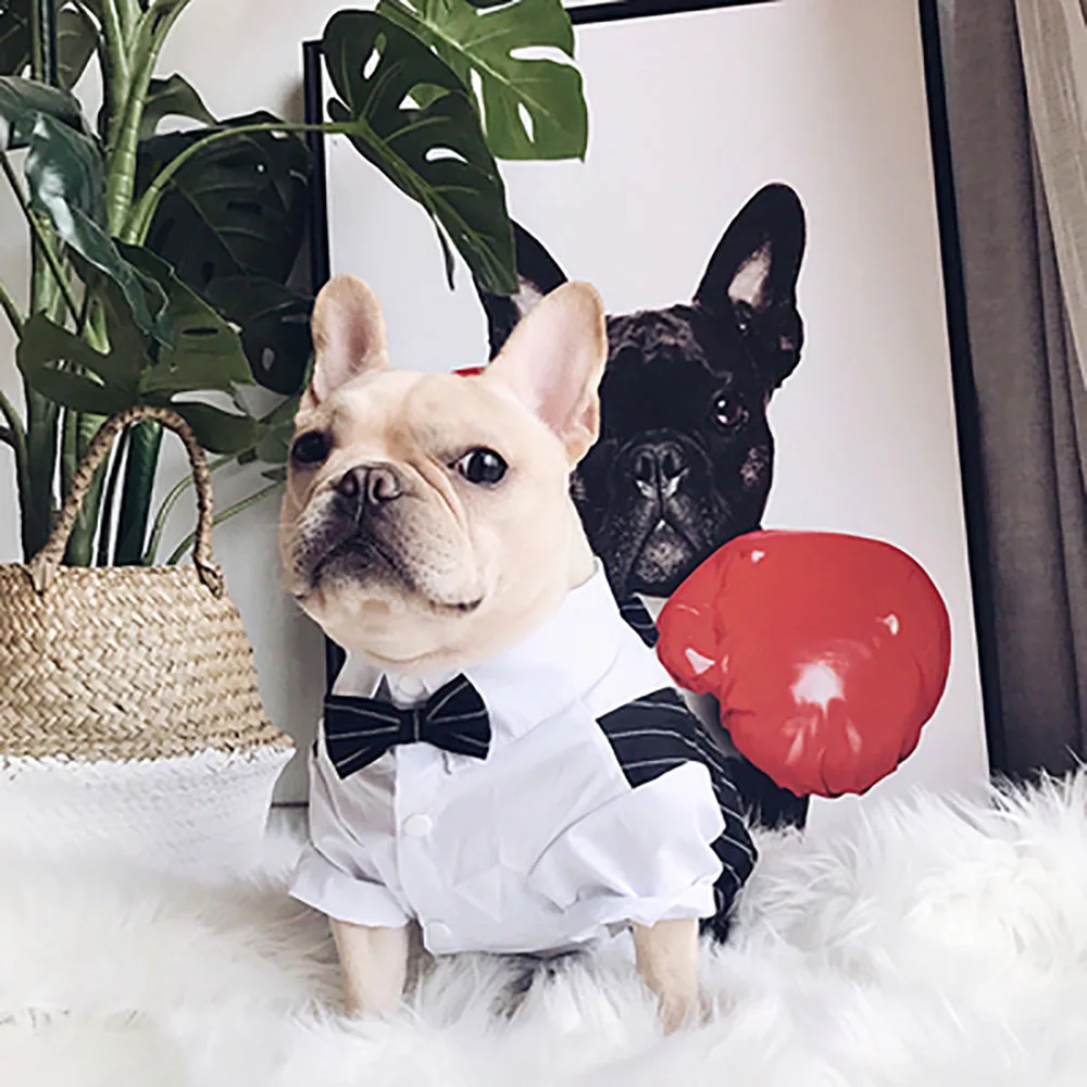 Официальная одежда для собак, свадебная рубашка для французского бульдога, мопса, костюм-смокинг с бабочкой, наряд для вечеринки, Забавный костюм кошки