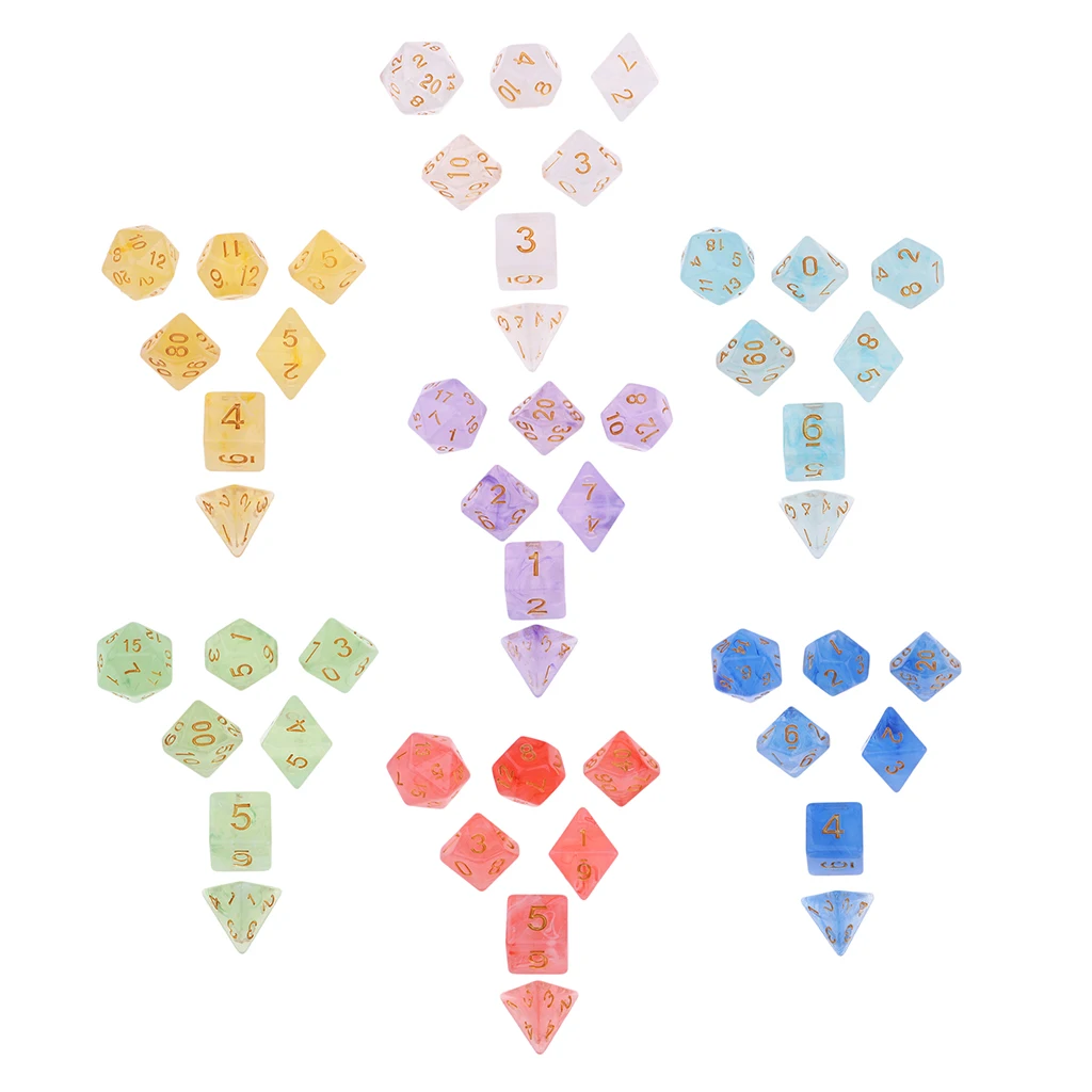 Pack of 7 Gem Acrylic Polyhedral Dice for Dungeons and Dragons D4 Dice Cup Games 1.6cm Length for Dice Game Lovers