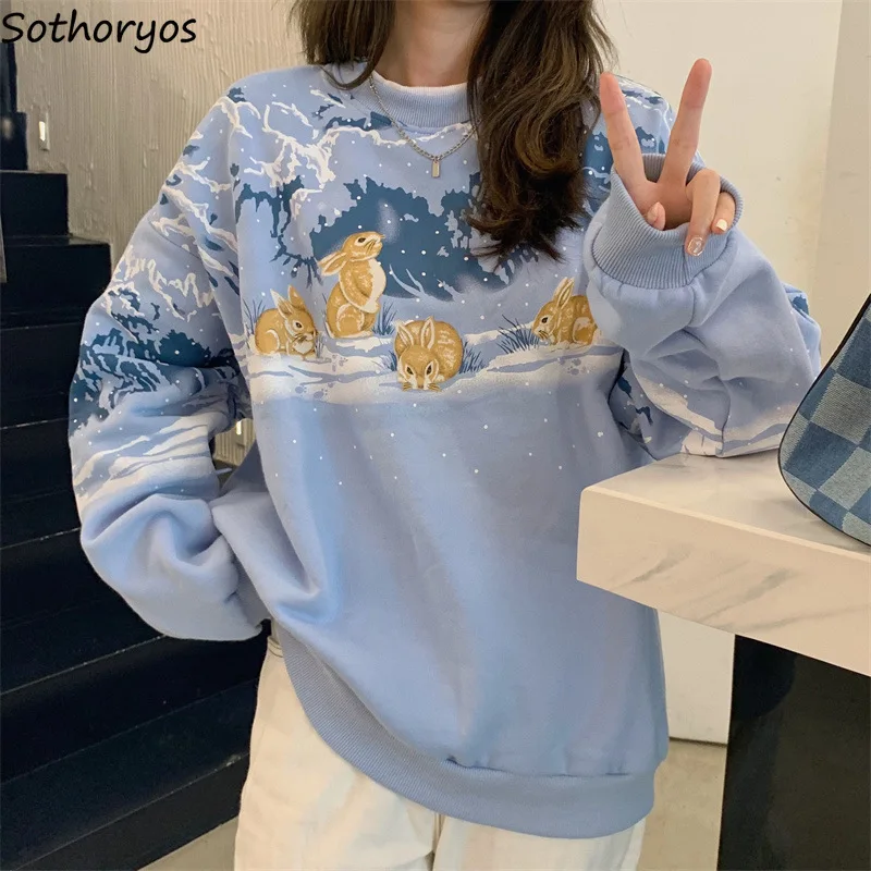 Осенние женские свитшоты с принтом кроликов нежный дизайнерский подходящий ко