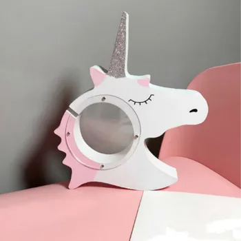 

1PC New Unicorn Money Boxes Transparent Wooden Piggy Bank coin box Kids Gift Children 's Room Decoration WF9187