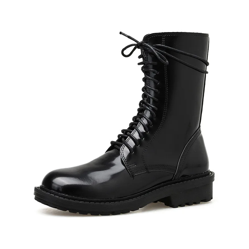 Low Heels booties Women's Short Boot Lady Boots Shoes Luxury Designer Bootee Woman Round Toe Lace Up Mid-Calf Ladies Riding