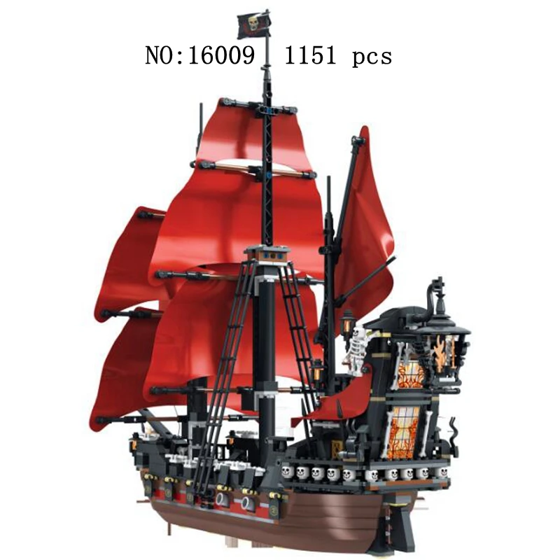 

16009 Caribbean Pirate Ship Simulation Series Queen Anne Revenge No. Small Particles Insert Block Children Educational Toy Gifts