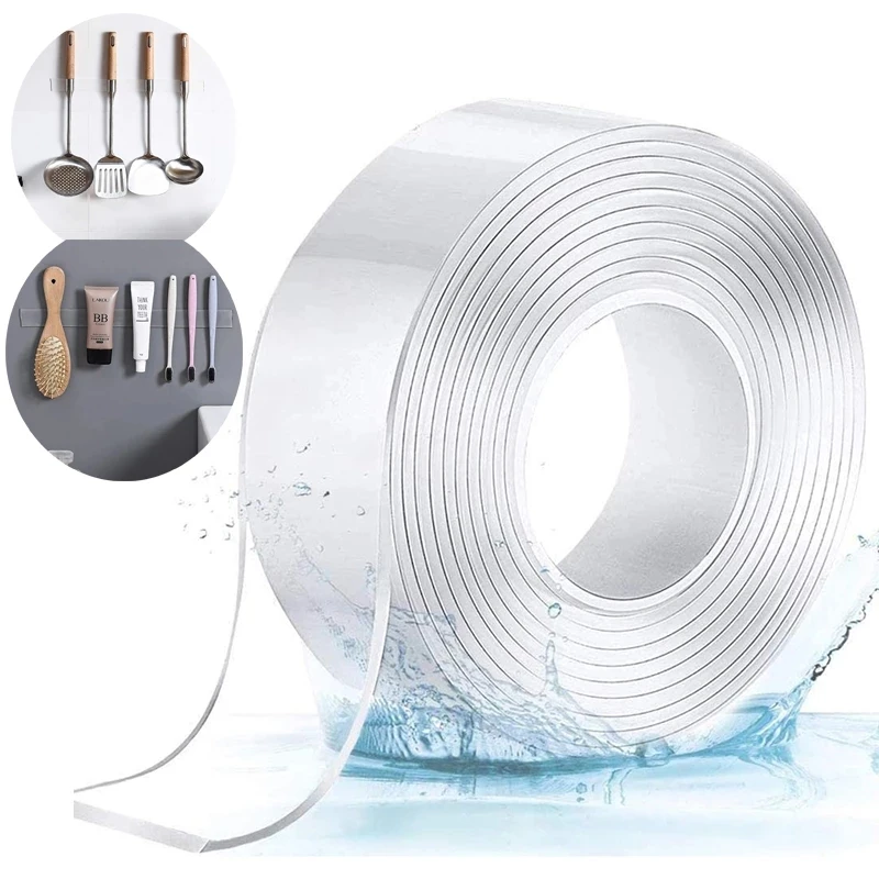 1/2/3/5m Nano cinta adhesiva de doble cara sin dejar huellas impermeable Cinta adhesiva para baño grifo para fregadero de cocina Gel etiqueta engomada