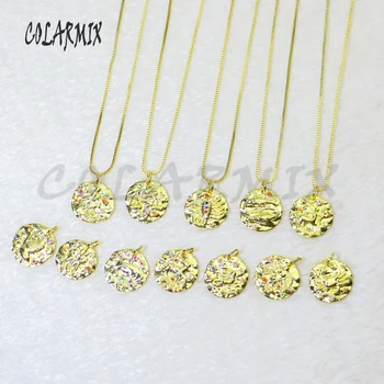 

10 strands Twelve constellations pendants necklace charm necklace round eye pendants necklace accessories for women 5916