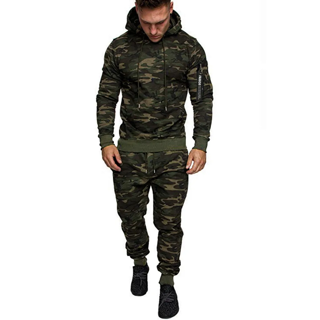 

Feitong Camouflage Tracksuit Men Autumn Splicing Zipper Print Sweatshirt Top Pants Sets Sport Two Piece Clothing Sets Tracksuit