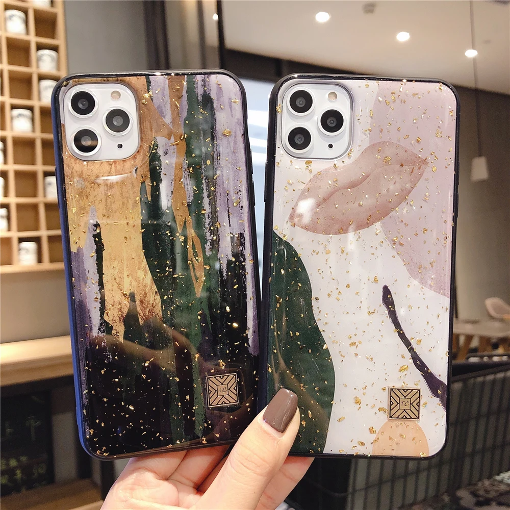 

Gold Foil Marble Phone Case for iPhone 11 Pro XS Max XR X Case Colorful Glitter Soft TPU Silicone Cover for iPhone 7 8 6 6s Plus