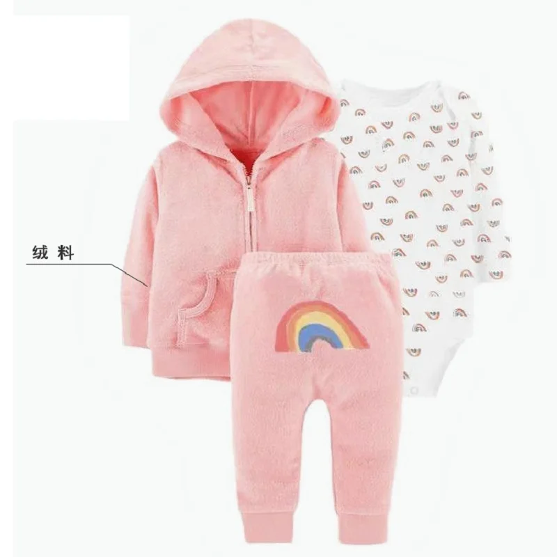 Одежда для маленьких девочек куртка с капюшоном и длинными рукавами+ розовый комбинезон+ штаны, коллекция года, весенне-осенняя одежда для новорожденных Милый хлопковый комплект одежды для малышей - Цвет: 3