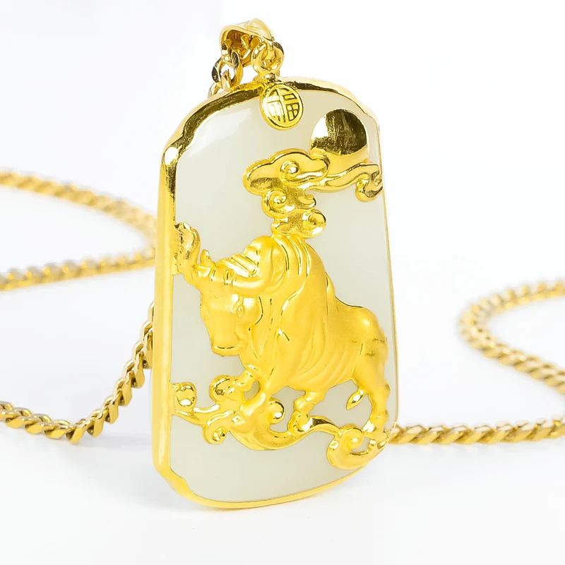 

Jewelry Gold Inlay Jade Gold Taurus Pendant Gold Gold Inlay Jade Zodiac Pendant Gold Pendant Couple Newest