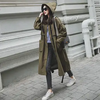 

new Fashion 2019 Spring Autumn Women Casual Oversized Large pockets Loose Long Trench Coat Chic Female Windbreaker X542