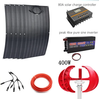 

5*ETFE 100W Flexible Solar Panels Modules+400W Wind Generator With 4000w Pure Sine Inverter 80A Controller Wind Solar System
