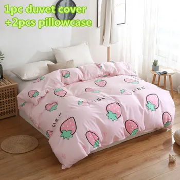 

Cute strawberry duvet cover sets cotton quilt cover single double queen king bedding sets 2pc pillowcase pink comforter cover