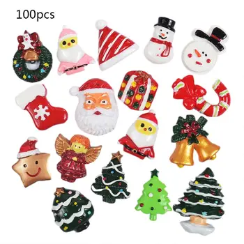 

100Pcs Christmas Flatback Resin Embellishment Santa Snowman DIY Slime Charms New