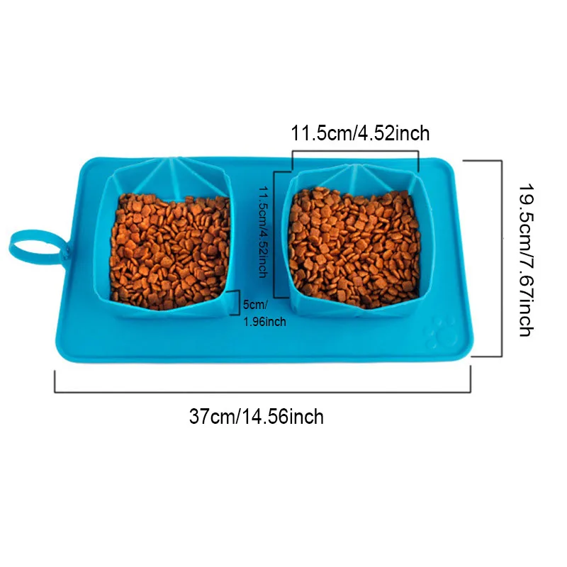 Travel Collapsible Silicone Pets Double Bowl Puppy Dog Cat Food Water Feeding Non-Skid Silicone Mat Cup Dish Pet Accessories