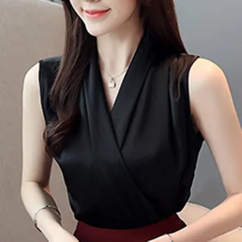 

2019 New Fashion Summer Blouse Woman Tops And Blouses V-Neck Sleeveless Chiffon Shirts office Ladies Clothing Blusas Femininas