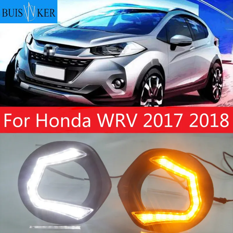 

1 пара DRL для Honda WRV 2017 2018 дневные ходовые огни с желтым сигнальным противотуманным фонарем крышка фары 12 в дневной свет