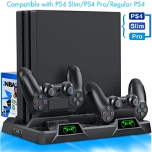 PS4 Slim Pro вертикальная подставка 2 контроллера Зарядное устройство Док-станция охлаждающий вентилятор игры держатель диска для sony Playstation 4 PS 4 серии консоли