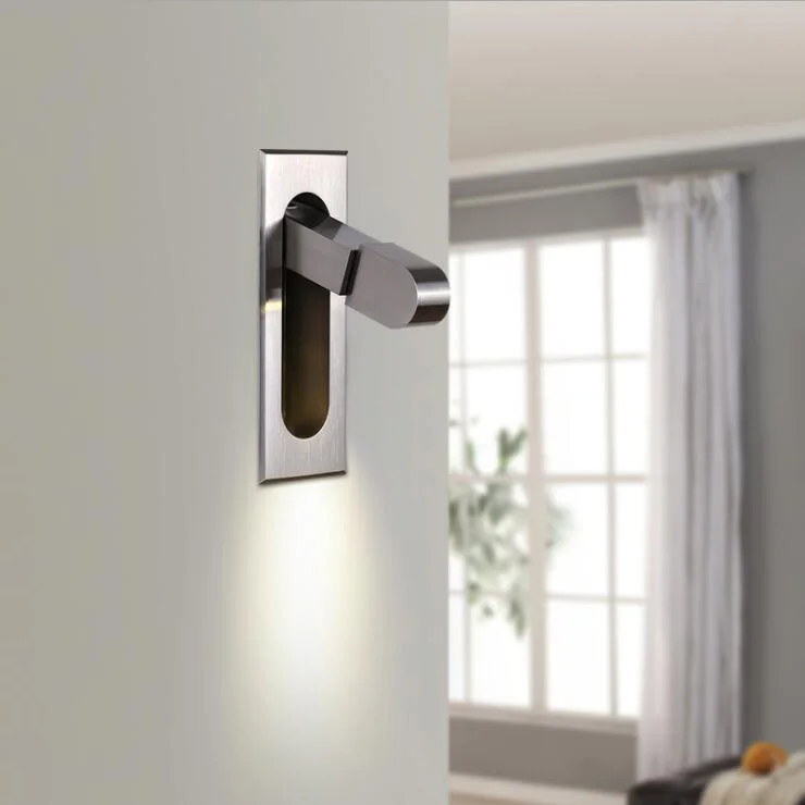 

3W LED Wall Reading Light Fixture Adjustable Bedside Lamp Hidden Switch Bedroom Hotel Hallway Aisle Sand Nickel shell