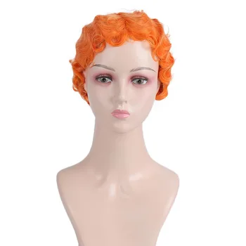 

MANWEI Short Pixie Wavy Wigs for Women Black Blonde Red Heat Resistant Synthetic Wigs for African American Fake Hair
