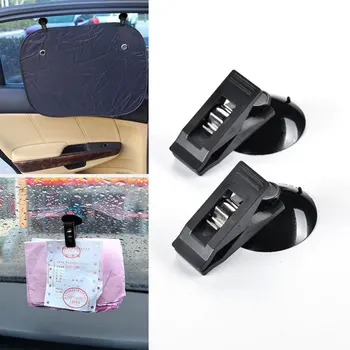 

2pcs Car Interior Window Clip Mount Black Suction Cap Clip Plastic Sucker Removable Holder for Sunshade Curtain Towel Ticket