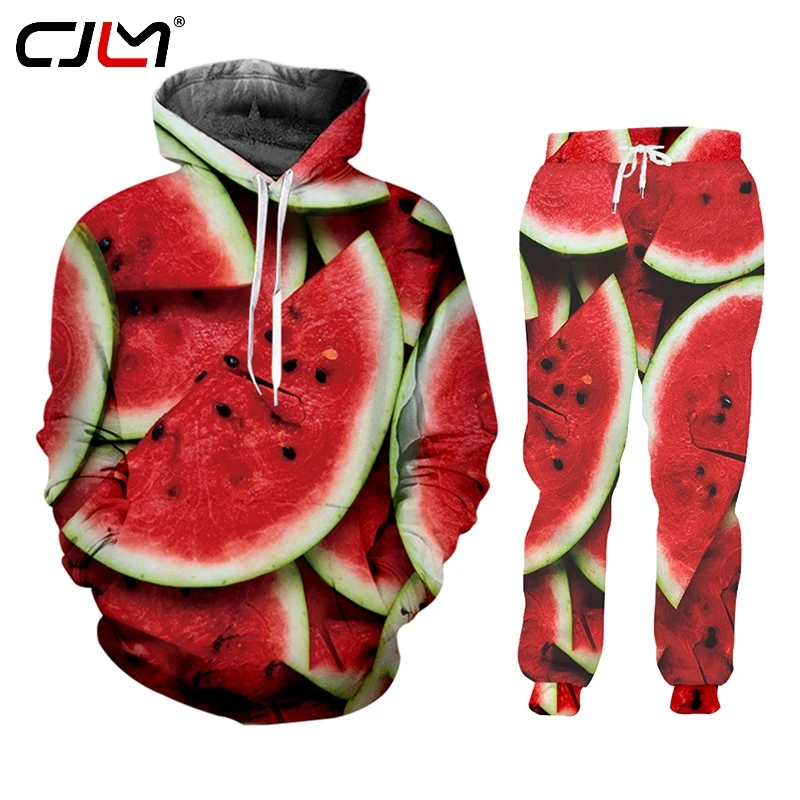 CJLM Two Piece Tracksuit Men Clothing  Watermelon Sportsuit Male Sweatsuit Pants Zip Hoodie Tshirt Plus Size Couple Dropship