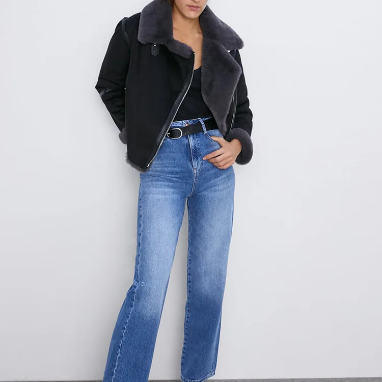 

Overplus of Goods Exported to Europe And US Women's 2019 Autumn And Winter Fold-down Collar Long Sleeve Jacket England Loose-Fit