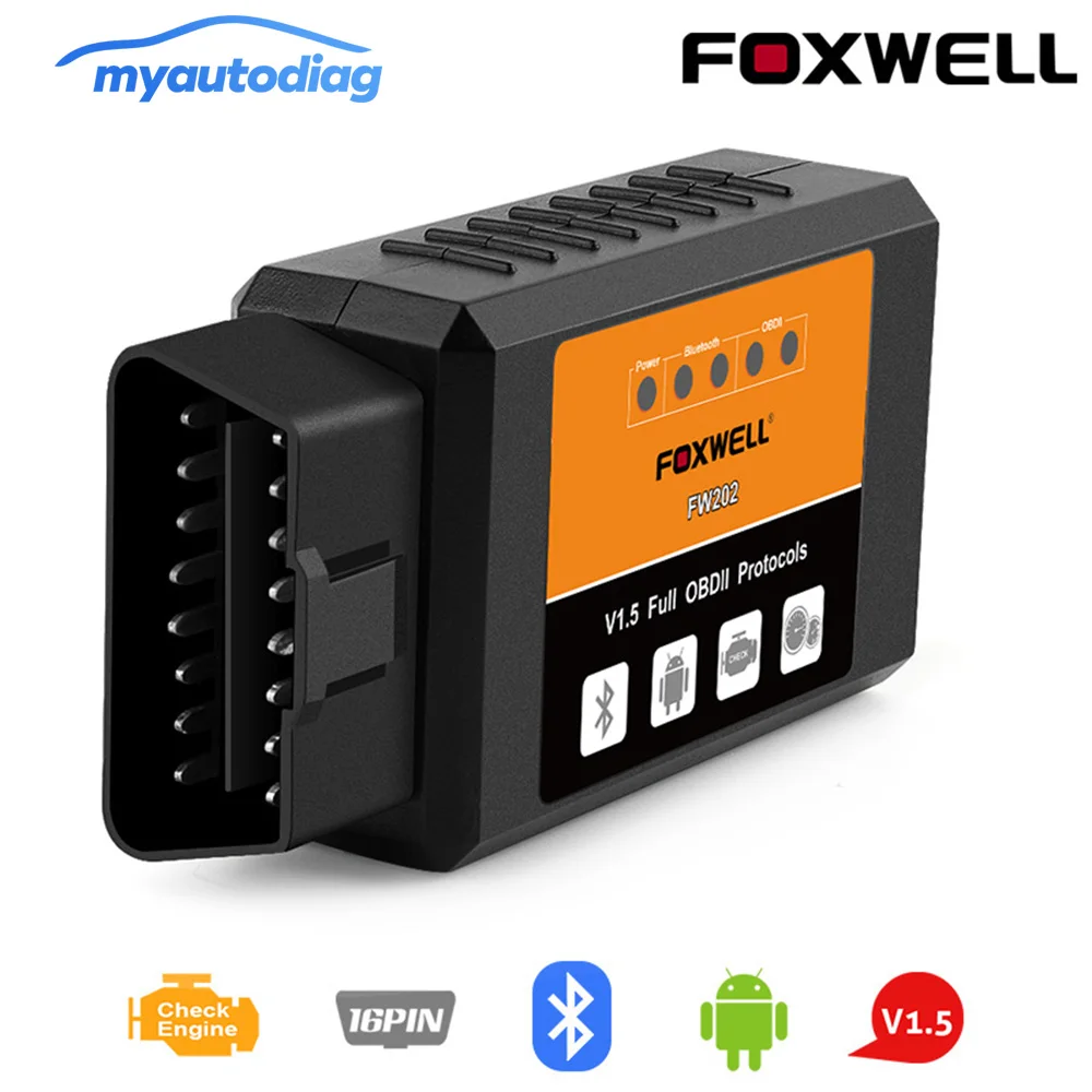 FOXWELL FW202 OBD2 ELM327 Bluetooth V1.5 PIC18F25K80 ODB 2 Автомобильный сканер кодов OBDII ODB2 ODB II инструмент сканирования ELM 327 V 1,5