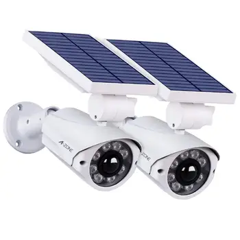 

2 Pcs Surveillance Flashing Red LED Solar Lights Security Fake Camera With 800Lumens 8 LED Spotlight 5-Watt IP66 Waterproof