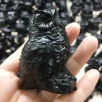Cute Natural Stone Black Obsidian Handmade Carved Egyptian owl God Animal Powerful Statue For Home Decoration Gift 1