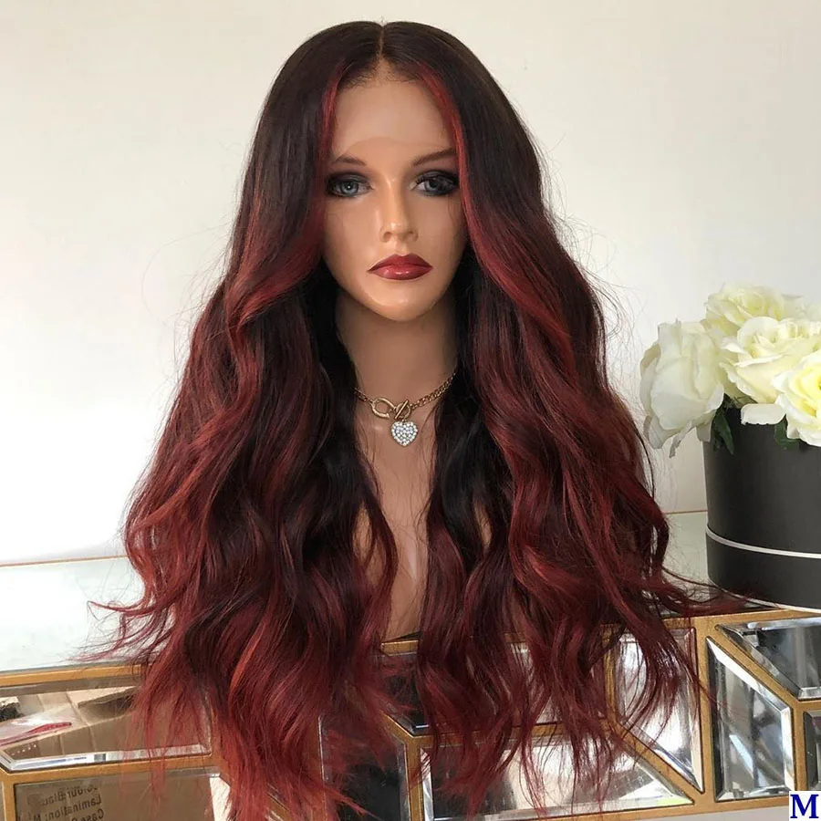 

Ombre 1B/Red 13X6 Lace Front Human Hair Wigs for Black Women 180Density Pre Plucked Indian 360 Lace Frontal Wigs Bleached Knots