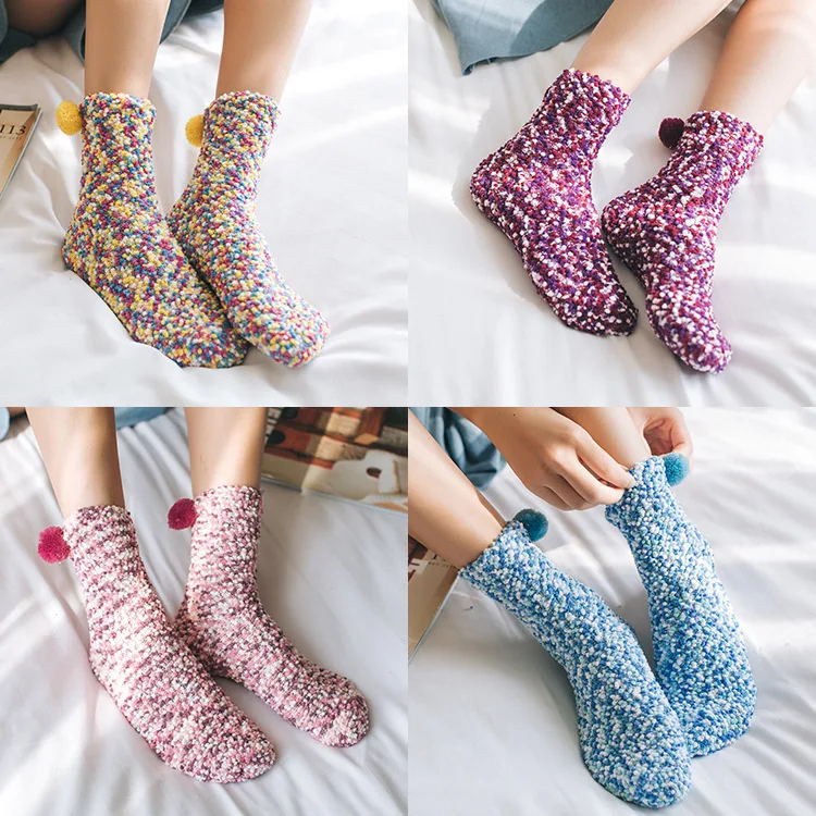 

coral velvet cake socks massage bottom middle tube female socks gift box thickened happyII socks women 7 PCS