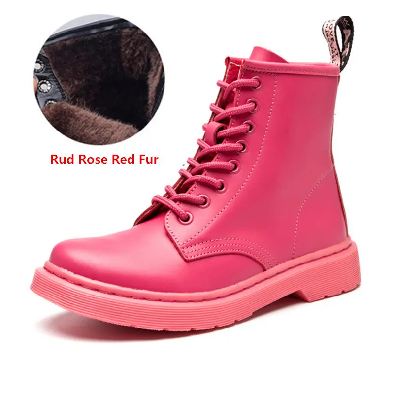 Зимние ботинки на платформе; коллекция года; модные женские ботинки из натуральной кожи в стиле панк; женские ботильоны; зимние ботинки; Zapatos De Mujer - Цвет: Suede Rose Red