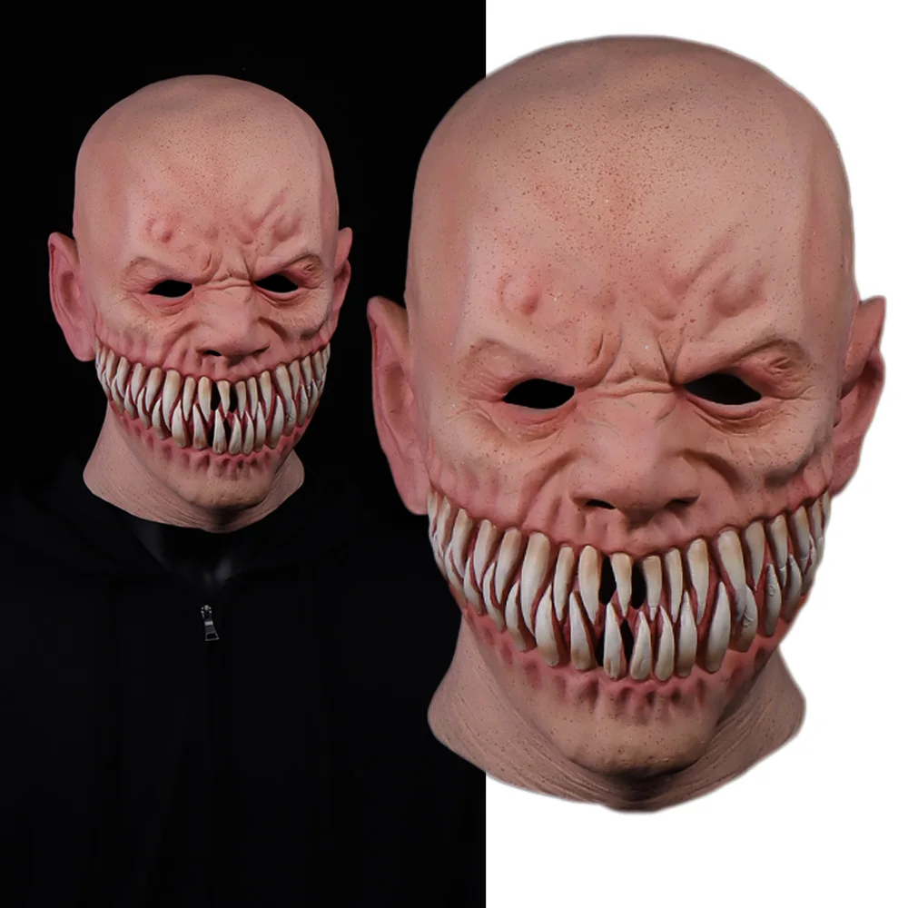 

Horror Stalker Clown Mask Cosplay Creepy Monster Big Mouth Teeth Chompers Latex Masks Halloween Party Scary Costume Props