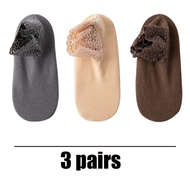 3 Pairs Women Winter Socks Warm Thicken Thermal Soft Solid Color Socks Wool Cashmere Snow Boots Velvet Lace Home Floor Sock Ivory
