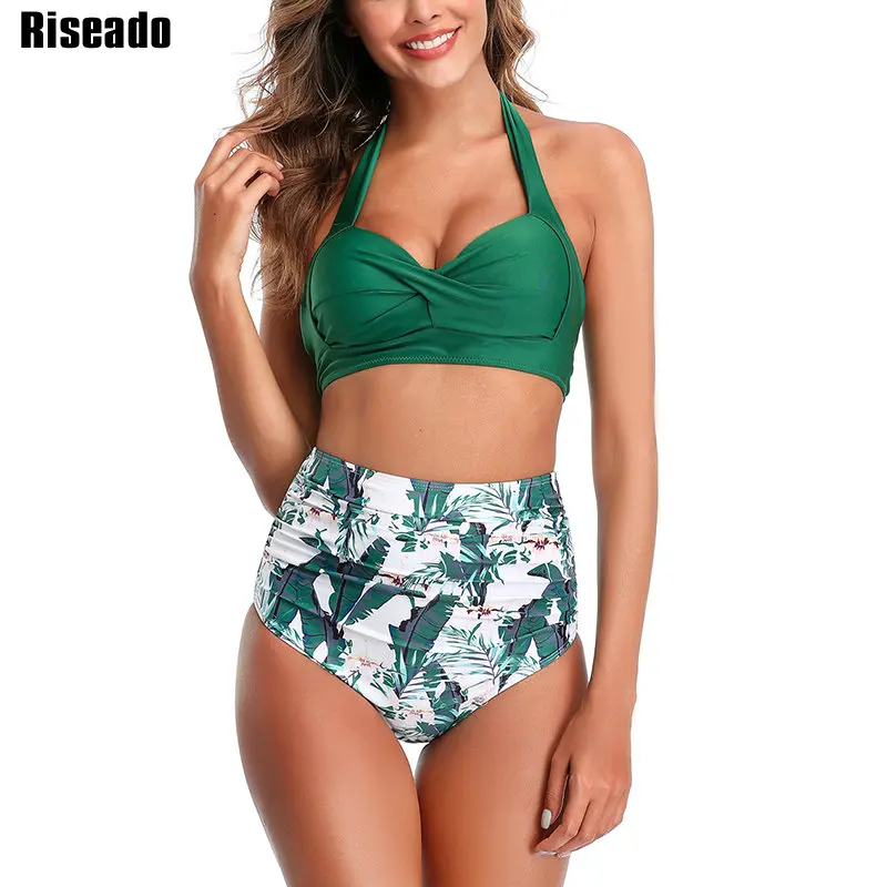 

Riseado Push Up Bikini Set High Waisted Swimsuit Halter Swimwear Women Floral Print Bathing Suit Twisted Beachwear 2021 Summer