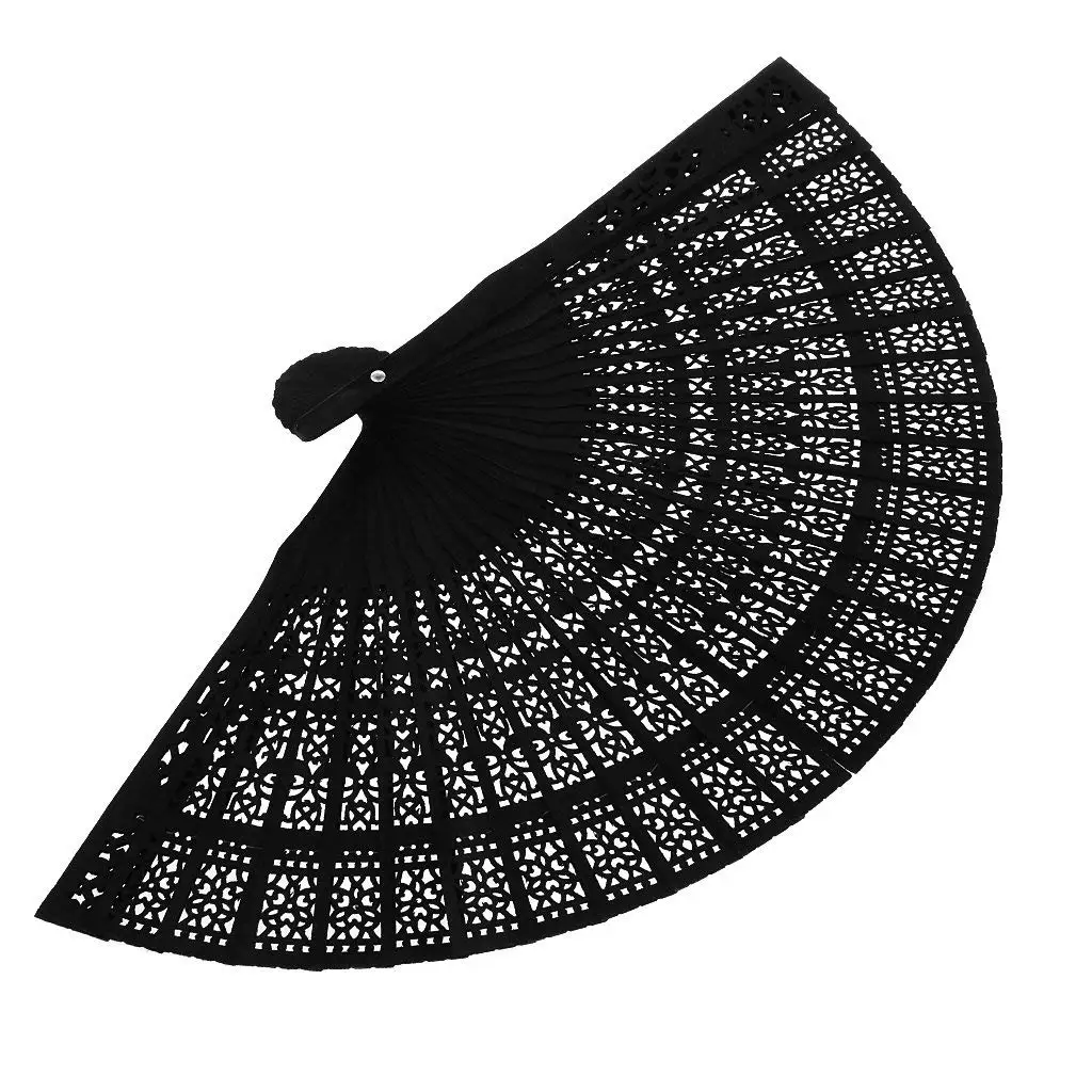 Vintage Flower Pattern Fan Hollow Wooden Hand Gift Hand-Held Folding For Women Wedding Dancing Party Decoration Black As | Дом и сад