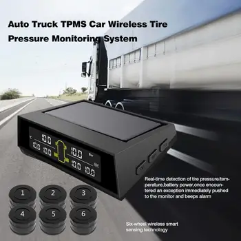 

Detection Tool 6-wheel Truck Bus Solar Wireless Tire Pressure Monitoring System 6 External Sensors LCD Display TPMS for Cars SUV